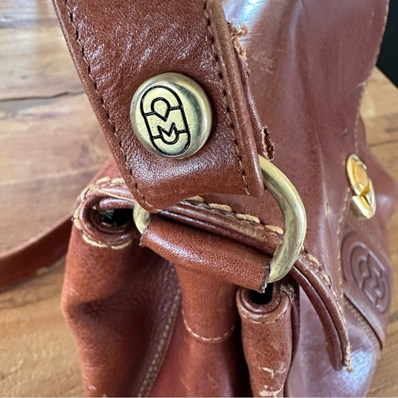 Vintage Marino Orlandi Purse Crossbody Bag Cognac Red Brown Leather Gold - Picture 15 of 15